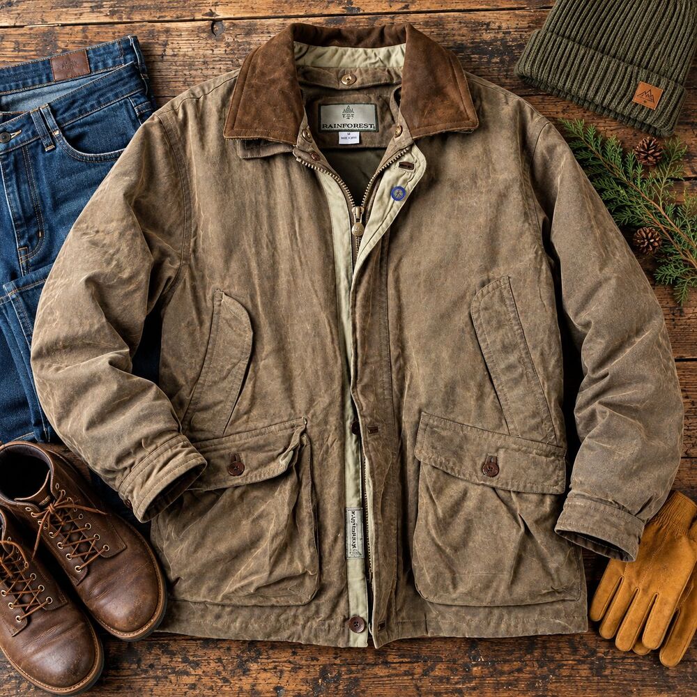 Rainforest Men's Medium Barn Coat Hooded Brown Jacket Removable 80% Down Liner